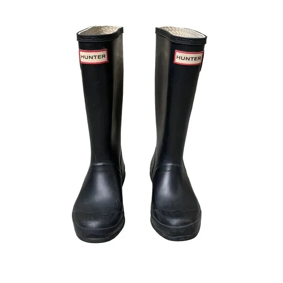 HUNTER Original Rain Boots US 2 EU 32 Big Kids Black High Gum Boot Rubber - Picture 1 of 15